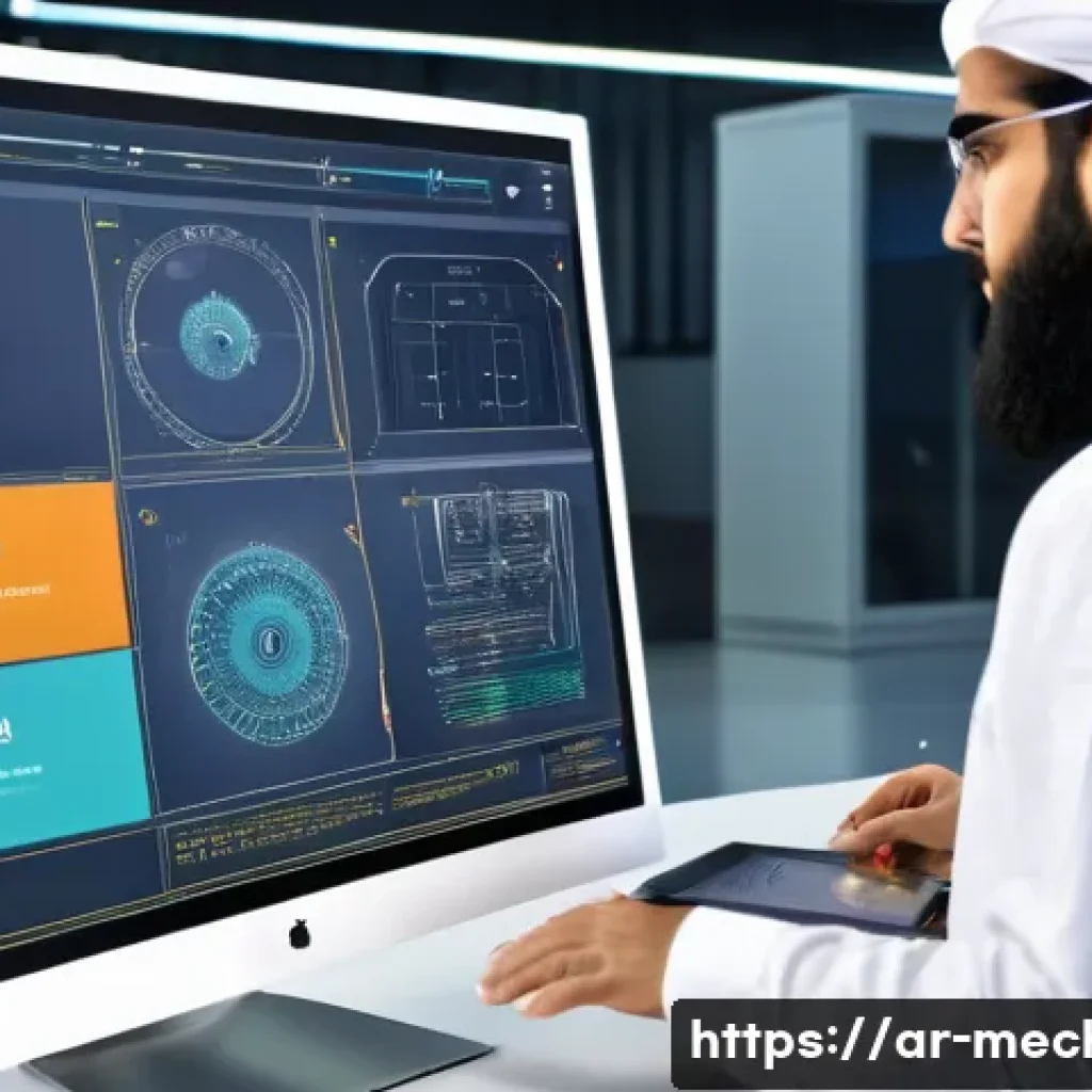 기계설계기사와 고객 맞춤형 설계 사례 - A detailed mechanical engineering workspace scene showcasing an Arabic engineer collaborating with a...